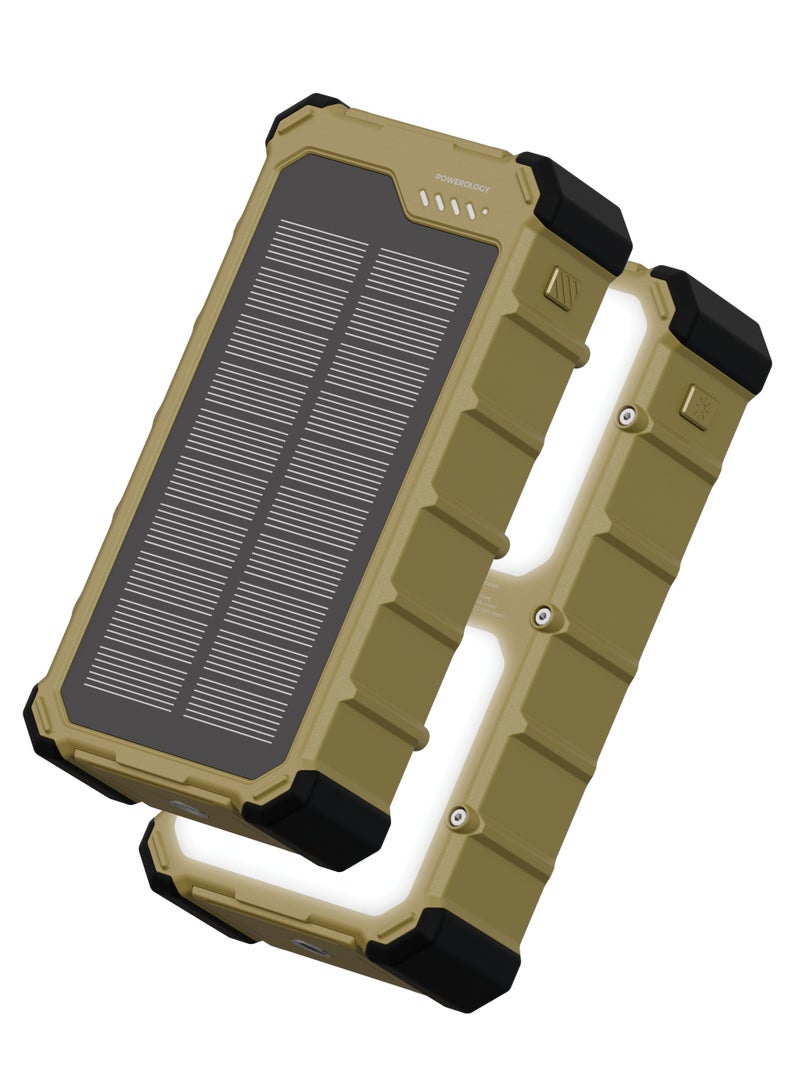 Powerology Solar Power Bank 20000mAh, 20W PD, 22.5 QC, Portable Charger with IP65 Water Resistant, Power Bank 20000mAh with 3 Light Modes, Solar Charging, Dual LED Panel, Solar Portable Charger with 20000mAh Capacity, Simultaneous Charging - Image 1